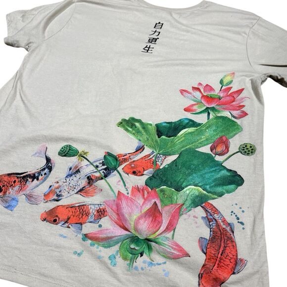 San Francisco Work Shirt Wrap Around Graphic Tee Koi Lotus Self Reliance Chinese - Picture 4 of 5